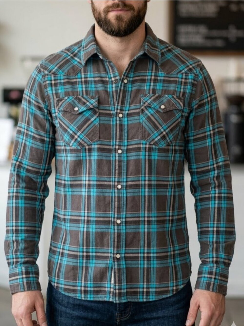 RUEHL No 925 XXL Blue Gray Plaid Flannel Shirt